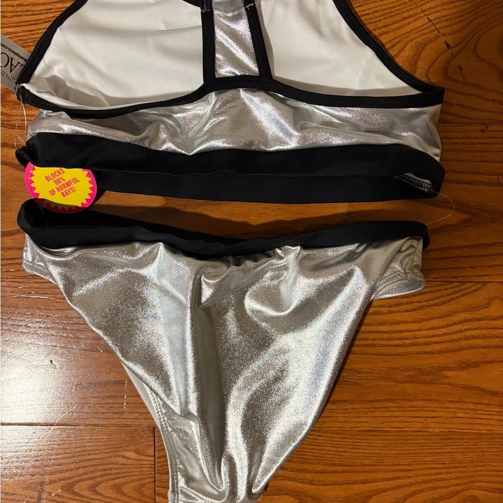 NWT Beautiful silver and black bikini